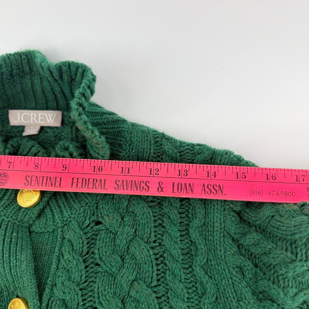 JCrew Cable Knit Cardigan Womens Small Green Gold Crest Buttons Dark Academia - Picture 13 of 14